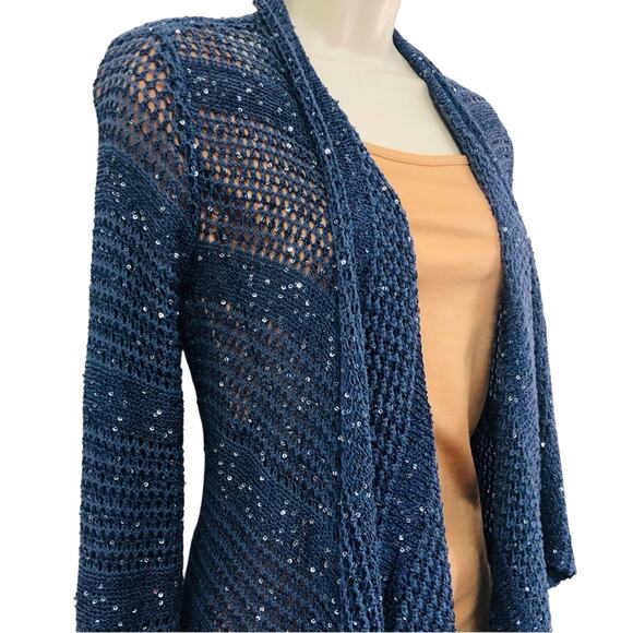 INC International Concepts Denim Blue Sparkle Sweater Waterfall Open Front - Picture 13 of 16